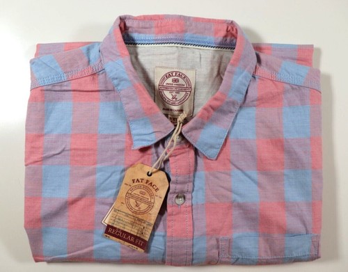 FAT FACE WARREN CHECK COTTON SHORT SLEEVE SHIRT - PINK 974537 MEN 2XL 4XL - Picture 13 of 19