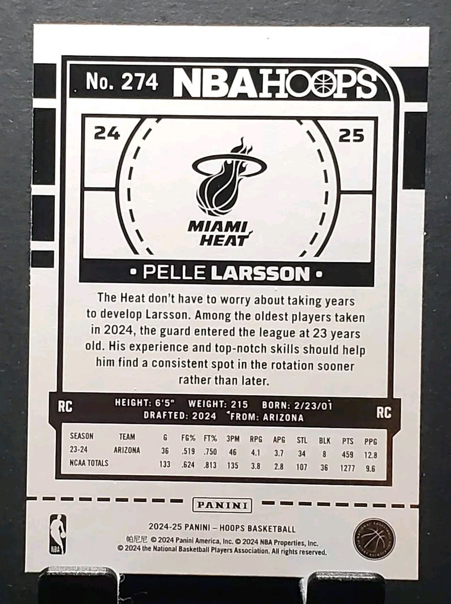 2024-25 Panini Hoops #274 Pelle Larsson RC HEAT Rookie Basketball