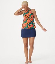 Denim  Co. Beach High Neck Tankini with Skirt Orange Floral Reg 4 A350358