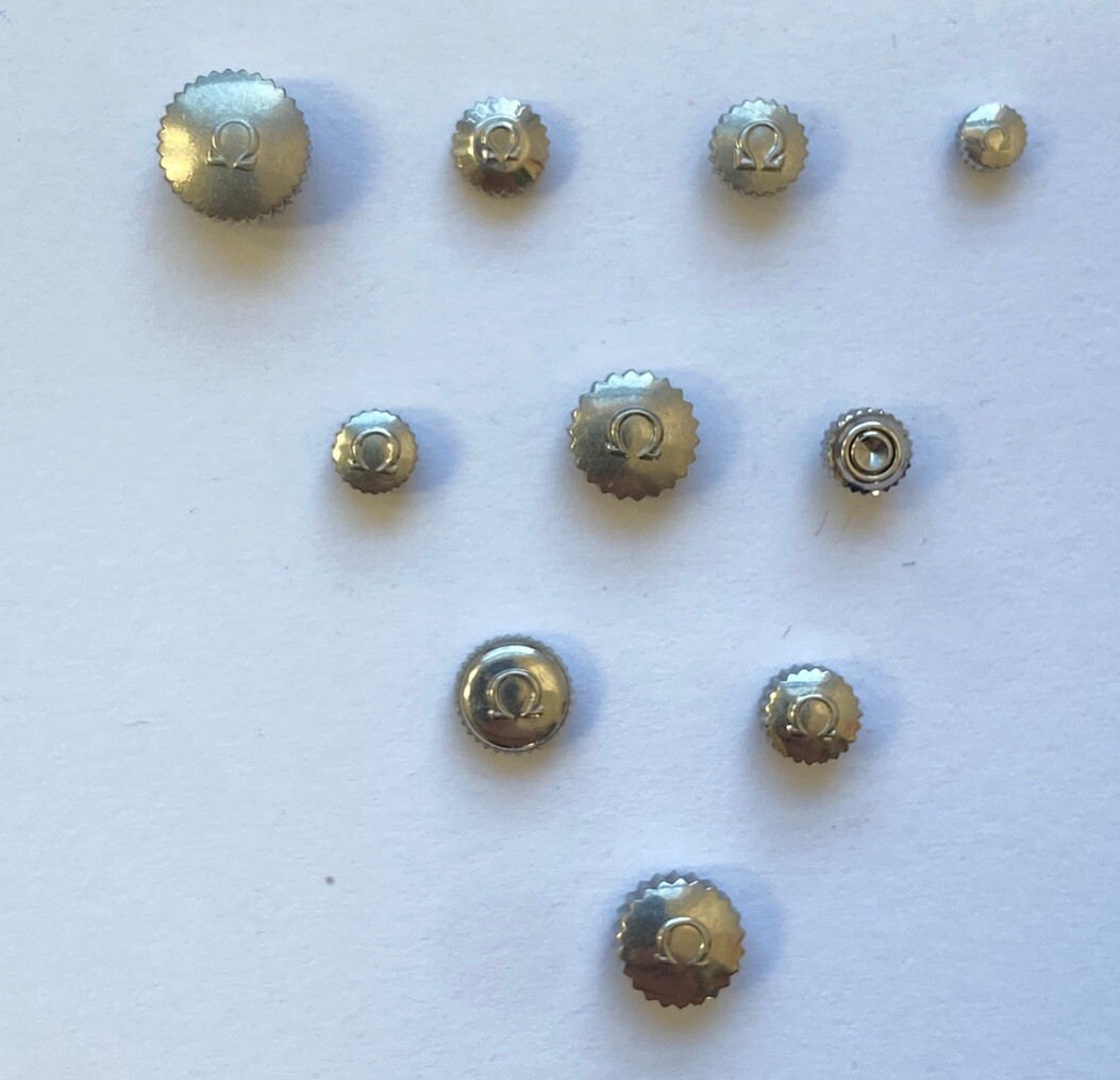 Couronnes Omega en acier vintage lot de 10 pièces de rechange pour haute horlogerie