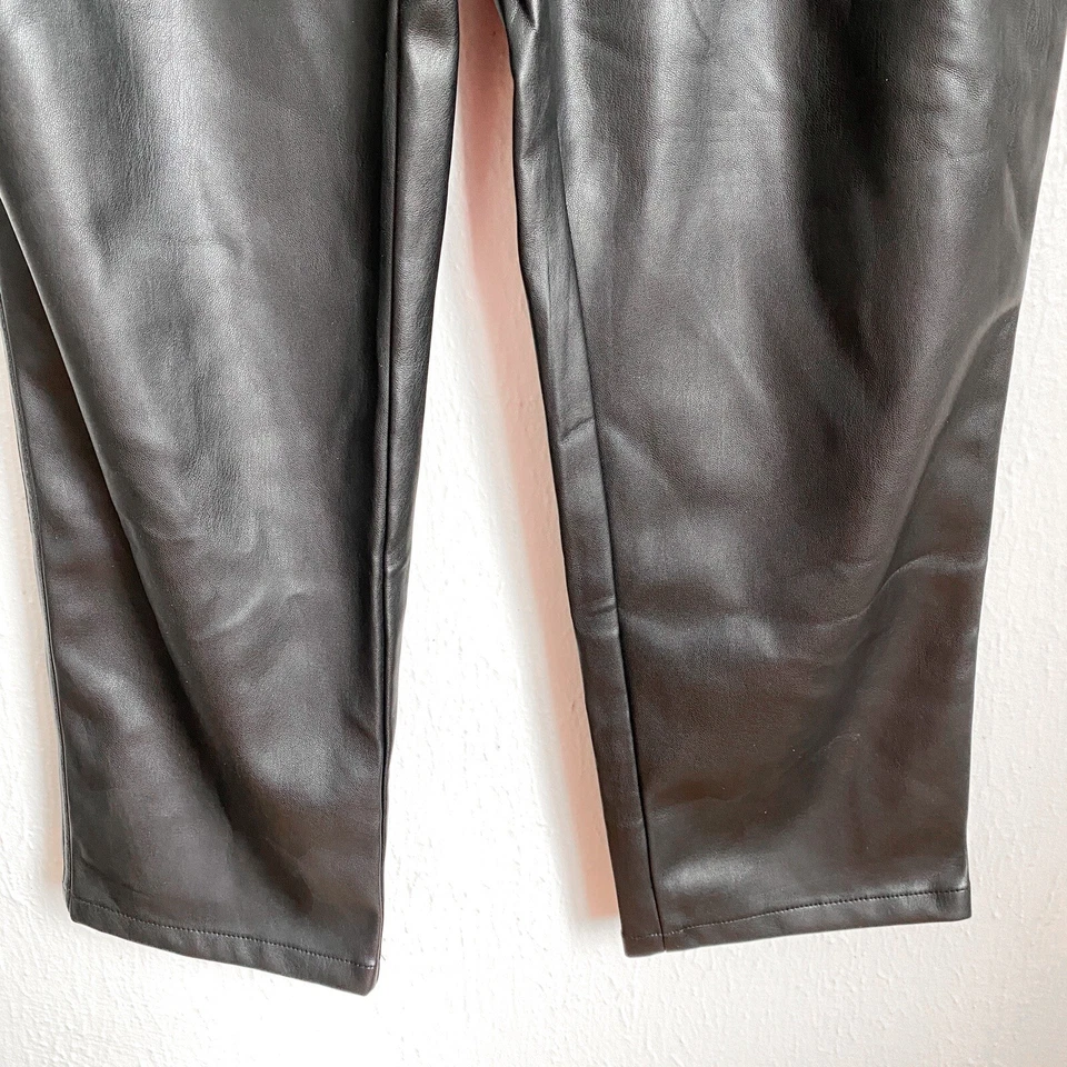 ANN TAYLOR LOFT BELTED SLIM TAPER PANTS BLACK Faux Leather Women’s 12 Belted - Image 4 of 4