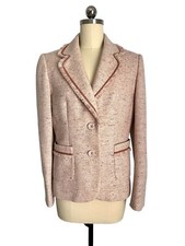 Classic Tweed Blazer Pale Pink Fringed Size 8 Woolblend Jacket