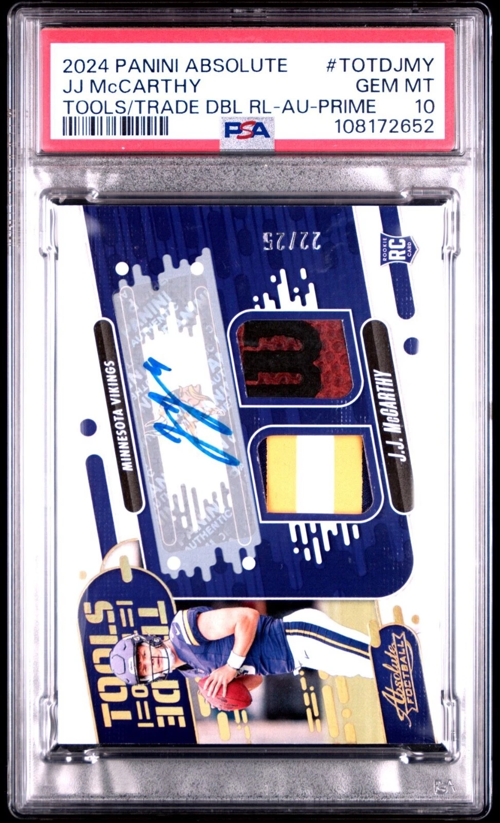 JJ McCarthy Panini Absolute Tools of the Trade Double Relics #TOTDJMY Autograph-Prime