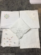 5 Vtg 60s 12 sq White Cotton Hankie Handkerchief Embroidery Cut Work 4