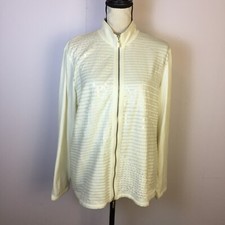 Chico's Jacket Sz 2 Womans L/12 Ivory Cream Sequin Embroidered Mock Neck Zip Up