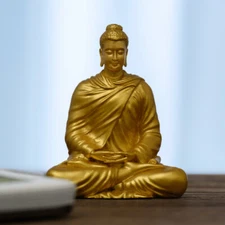 Handcrafted Gold Brass Shakyamuni Buddha Statue for Zen Peaceful Home Decor