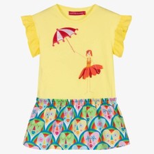 Agatha Ruiz de la Prada Girls Yellow & Blue Cotton Heart Dress