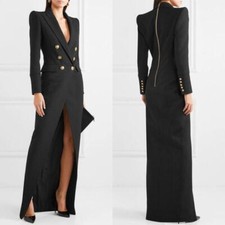 Black Women Long Jacket Suits Side Split Prom Evening Dress V-Neck Dresses Party