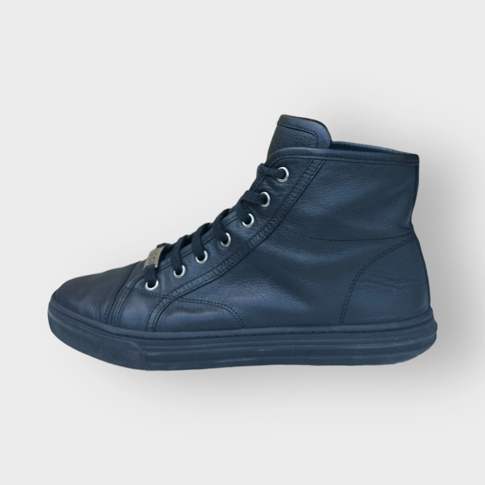 Baskets hautes authentiques Gucci cuir noir chaussures logo classique taille 6,5 États Unis