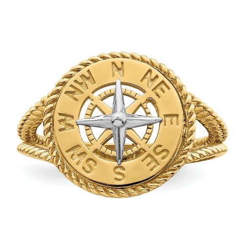 14K Solid Two Tone Gold Compass Rope Ring - Picture 5 of 32