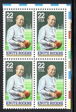 US Stamp Scott #2376, 22c, Knute Rockne, Football Coach, Block of 4, MNH