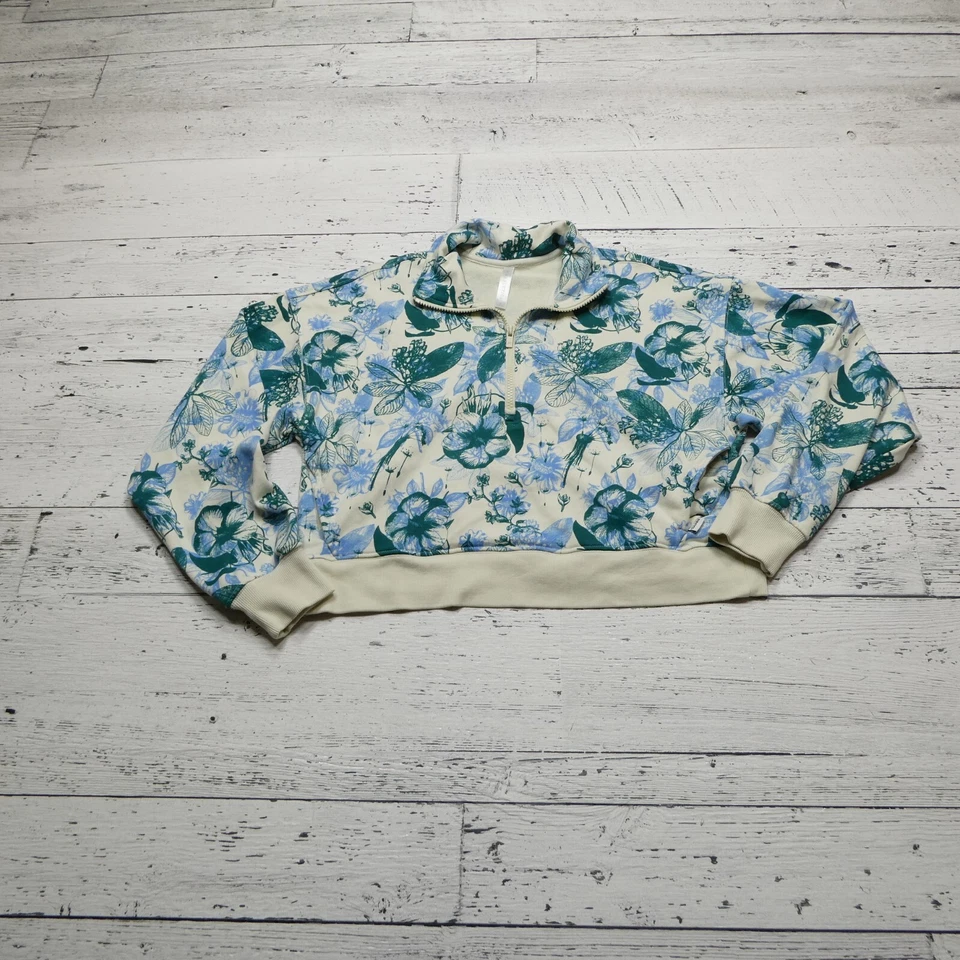 Fabletics Chándal para Mujer S/L Azul Verde Floral Mezcla de algodón Terry Knit Crop Foto 3 de 4