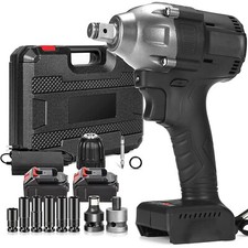 21V Cordless Impact Wrench 1/2" 800Nm High Torque Brushless Drill with 2 Battery
