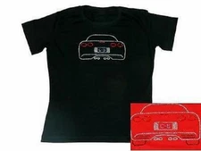 LADIES CORVETTE C5 T-SHIRT BLACK OR RED REAR VIEW RHINESTONE S-XL34.00+2XL NEW
