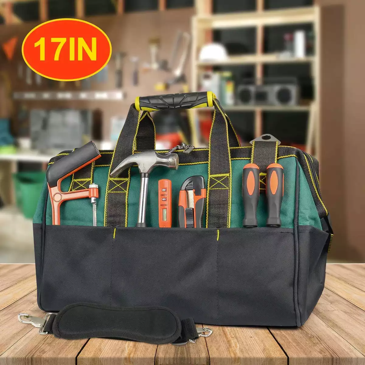 Tool Bag Heavy Duty Organizer Tool Pouch Bag Zipper + Shoulder Strap +14  Pockets