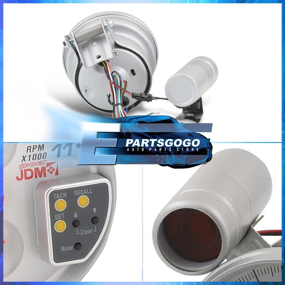 Universal 5" JDM 4-in-1 11k Oil Water Temp Gauge Cluster Tach Tachometer White - Image 2 of 4