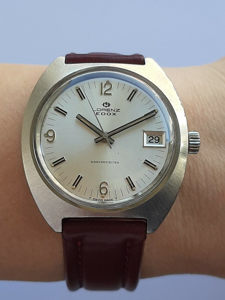 LORENZ EDOX WATCH MANUAL CAL.1950/51 DATE MENS 36mm SWISS.JUST