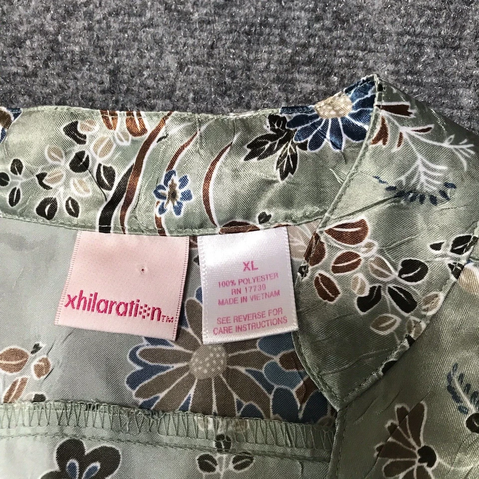 Vintage Y2K Top XL Asian Floral Wrap Satin Fairy Grunge Green Xhilaration - Image 3 of 4