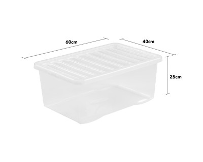 (10er Set) Stapelbare Aufbewahrungsbox mit Deckel 45L Klar Kunststoff Heimbehälter