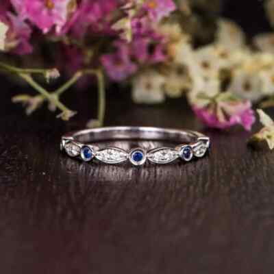 14k White Gold Tanzanite Diamond Eternity Promise Wedding 3  10k White Gold Natural Tanzanite Band Ring Size 6 1/4 Pave Ring main image 1