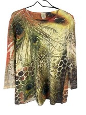 Jess & Jane Top Womens XL Feather Peacock Colorful Ruffle Tiered USA Made Artsy