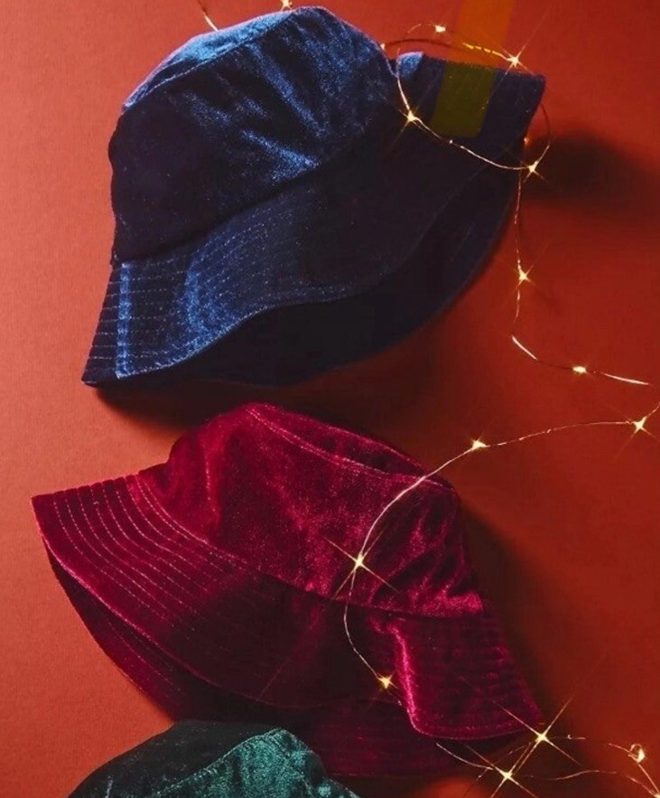 Anthropologie Deep Blue Velvet Bucket Hat One Size NWT $44  display picture 3