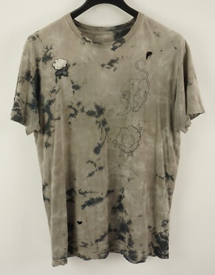 Affliction Thrashed Distressed White Rose Puma Men's XL Gray Acid Wash T-Shirt