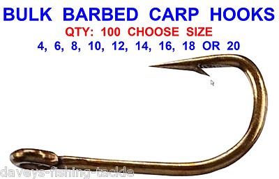 BULK 100 BARBED BRONZE EYED EXEMPLAR KARPFENHAKEN GRÖSSE 4,6,8,10,12,14,16,18,20