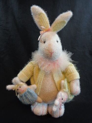 White Glitter BUNNY RABBIT Plush 12" Weighted Figurine Girl with Dolls Easter  - Picture 1 of 10