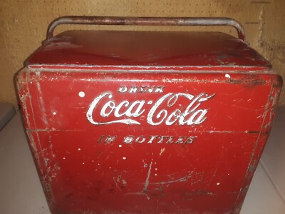 Vintage Coca Cola Metal Cavalier Cooler with Lid, Bottle Opener