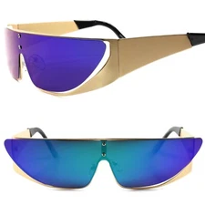 Retro Futuristic Sci-Fi Party Rave Costume Gold Green Mirrored Lens Sunglasses