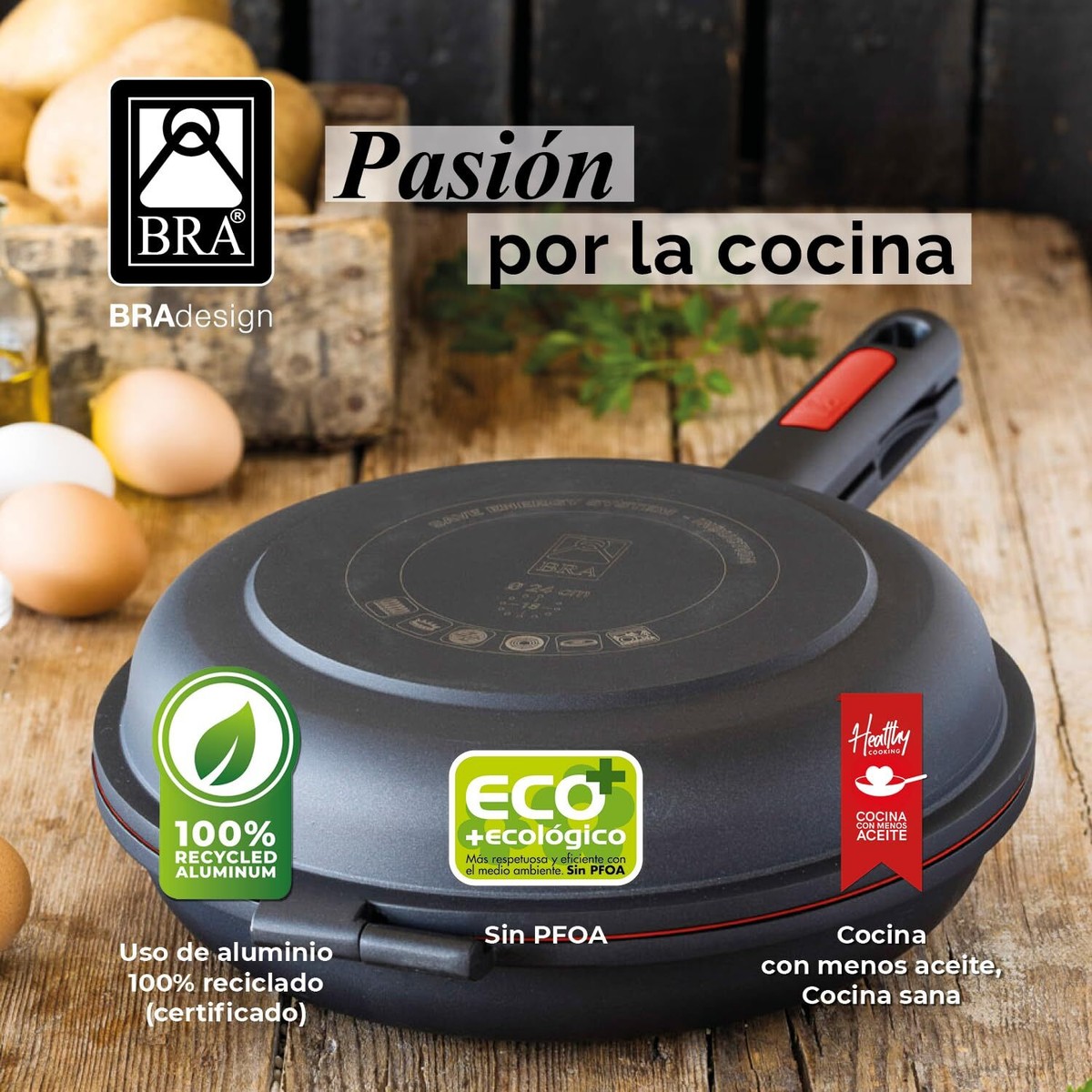 Padella Doppia BRA Per Frittata 26cm - Antiaderente, Per Tutti I Fuochi Inclusa Induzione | In Alluminio Pressofuso - Foto 5