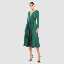 Mac Duggal Style 67527 Emerald Green Satin Midi Dress – Size 2 – NWT