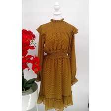 Walter Baker Womens Mustard Yellow Cottagecore Ruffled Smocked Dress Size M