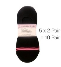 On The Go Invisible Socks Women s No-Show Black w/ Pink 10-Pair