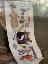 Sewing Bell Pull Vintage Cross Stitch Kit NIP 6x28 Notions Machine