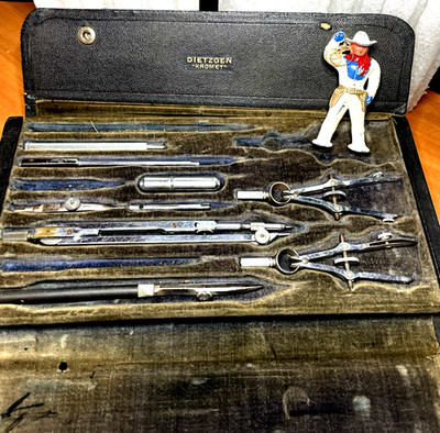 Old Dietzgen ''Kromet'' Drafting Tools Set 1037CC ~ Sold for Parts ~ 8 pcs