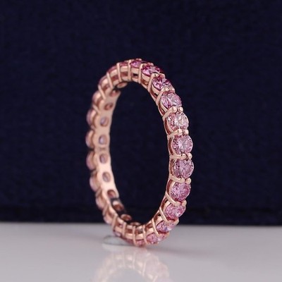 1.40 CT Round Cut Pink Cubic Zirconia Engagement Ring Full Eternity Wedding Band