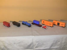 Marx - 6 Ho Scale Freight Cars - (Flatcar w/piggyback & Truck very rare)