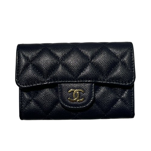 CHANEL Classic Flap Card Case Navy Caviar Leather Bag AP0214 #OKB4032