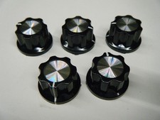 Lot 5 Volume or Guitar Control Knobs. Fluted, silver and black. Tightens to 6mm
