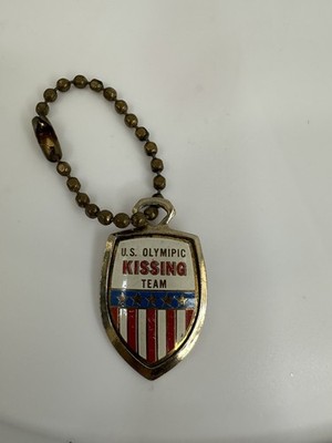 US Olympic Olymipic Kissing Team Charm Keychain Tag Vintage