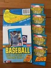 1987 FLEER EMPTY DISPLAY BOX AND 5 WRAPPERS+ PUCKETT,BARFIELD AND BRETT ON BACK
