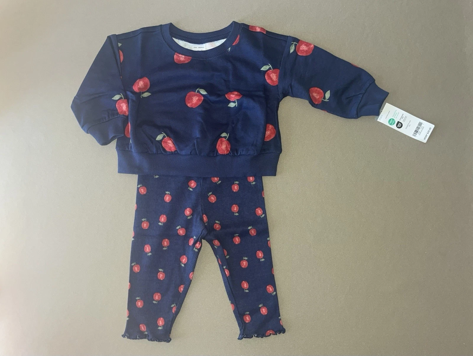 Carter’s Baby Girls 9 Months TWO Piece Apples Outfit~Top/Bottoms, New With Tags!