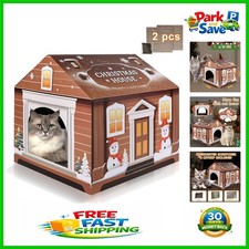 Delightful 14"x14"x13" Holiday Cat Playhouse with Scratching Pads  Catnip