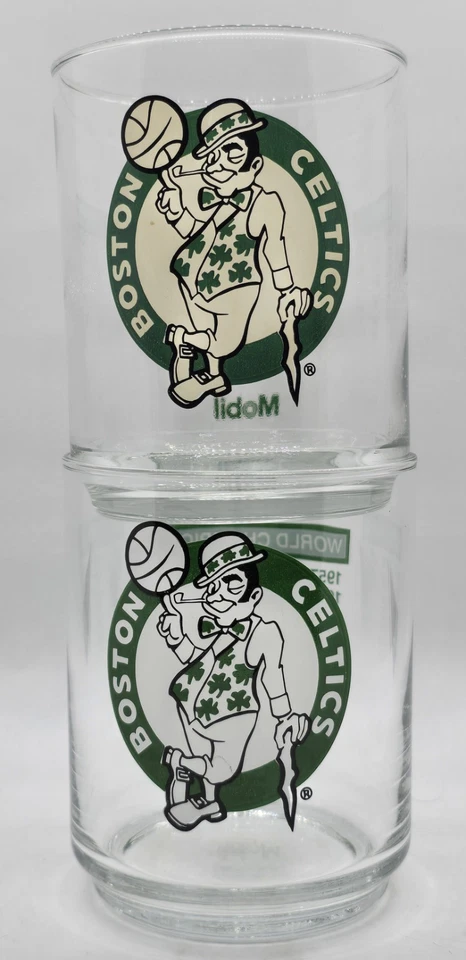 Vintage Set Of 2 1986 BOSTON CELTICS NBA World Champions 4" Mobil Drinking Glass - Image 4 of 4