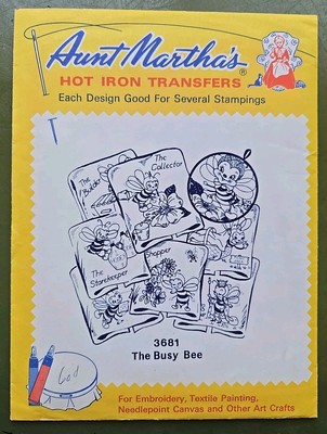 #ad VTG Unused Aunt Martha#x27;s Hot Iron Transfers 3681 Busy Bee For Embroidery amp; More $10.99