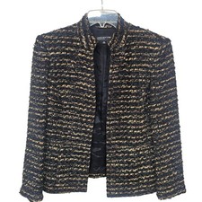 JONES NEW YORK SHIMMERY TWEED Cropped BLAZER Womens SIZE 4 BLACK BROWN GOLD