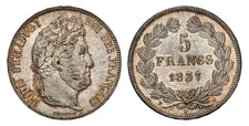 FRANCE. Louis Philippe I. 1837-W AR 5 Francs. NGC MS65 Lille Finest known at NGC
