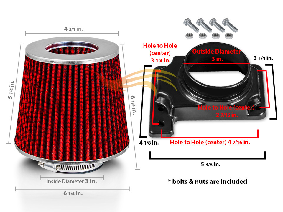 94-03 Galant 2.4 L4 3.0 V6 Air Intake Adapter +Filter